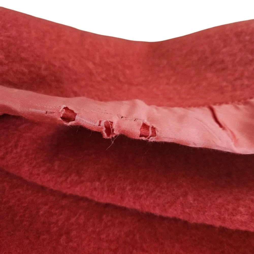 Vintage Red Loomed Wool Satin Binding Trim Blanket Flawed